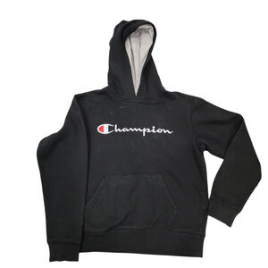 Champion Boys Black Pullover Hoodie Youth Large Script Logo Sweatshirt